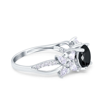 Art Deco Wedding Bridal Ring Round Simulated Black CZ 925 Sterling Silver